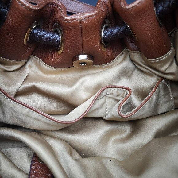 Un-branded Genuine Leather Ladies Dark Tan w/ Gold Accents Hobo Bag - Picture 6 of 8